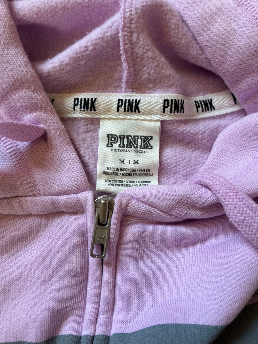 PINK Victoria's Secret Light lavender Hoodie with Gray Panel & pink leggings M - Picture 7 of 12